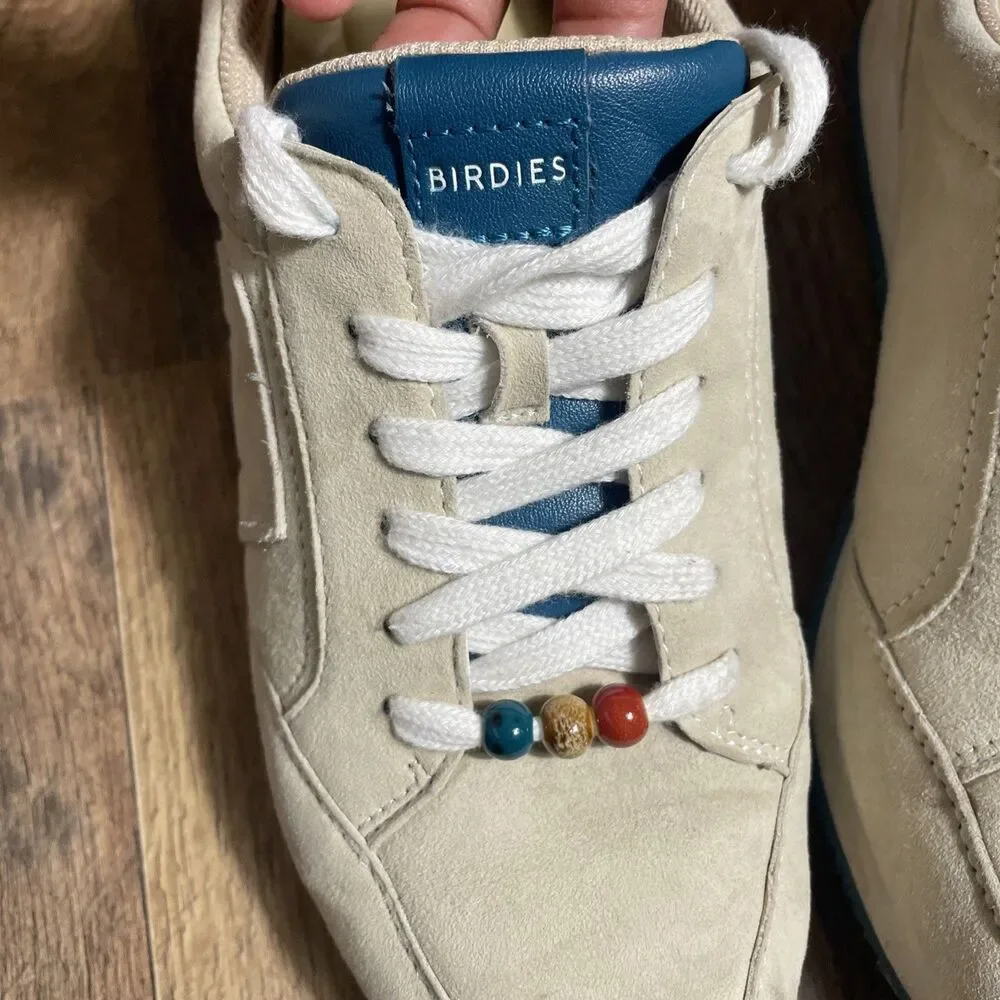 Birdies Suede Sneakers Womens 8 Cream Blue Lace Up Comfort Casual